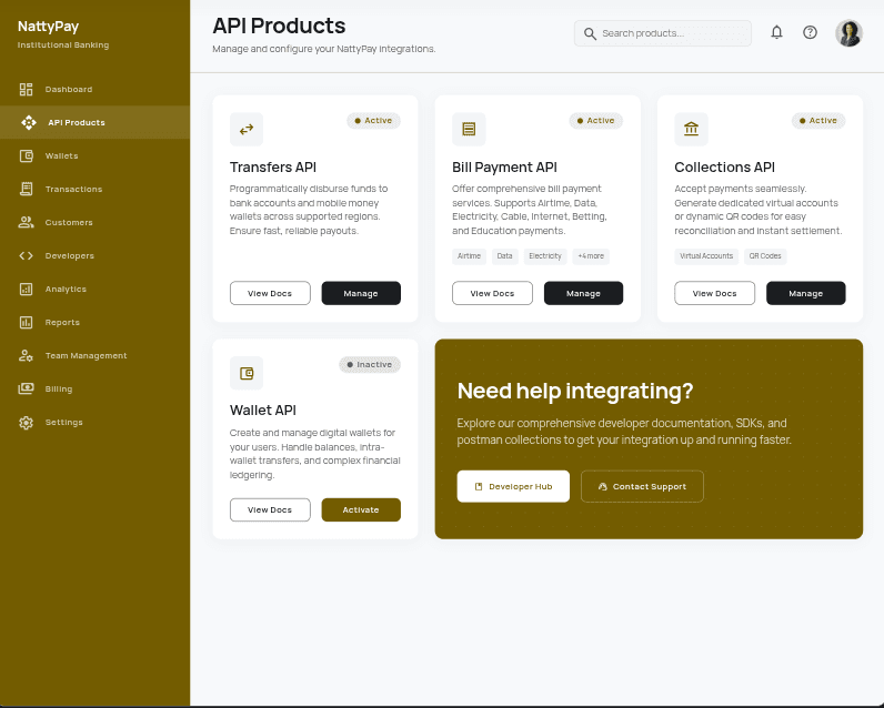API Product Pages