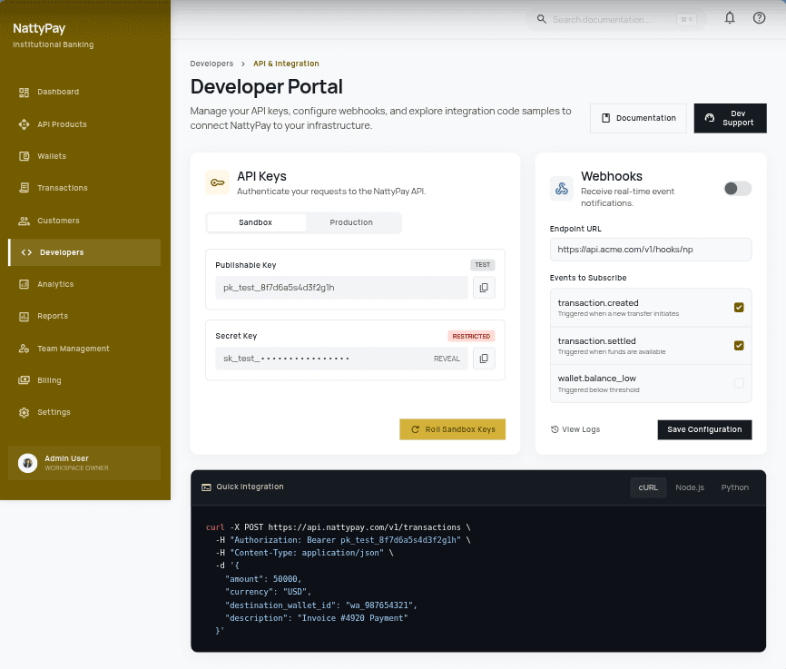 Developer Hub & API Keys